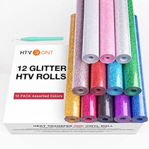 HTVRONT Glitter HTV Heat Transfer Vinyl Bundle 12 Rolls – 10” x 5′ Glitter Iron on Vinyl, Easy to Cut Iron on Vinyl for Cricut & Cameo, Easy to Weed Heat Transfer Vinyl