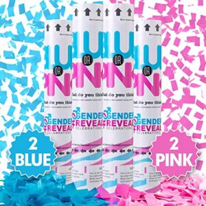 Tamsan Premium Gender Reveal Confetti Cannon, Set of 4 Mixed (2 Blue 2 Pink) Gender Reveal Confetti Cannon Popper, for Gender Reveal Decorations and Baby Gender Reveal Party Supplies, Pink&blue