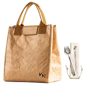 VonNova Tyvek Aesthetic Insulated Lunch Bag, Lightweight and Water-Resistant with 1 Stainless Spork and a Cutlery Pouch, Reusable Lunch Bag Women, Lunch box for Women, Small Lunch Bag for Men