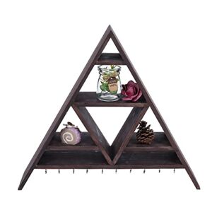Ejoyous Floating Shelf Wall Mount, Industrial Wall Hanging Storage Rack Wood Triangular Crystal Display Shelves Organizer Decorative Shelving Unit with Hooks for Home Living Room Bedroom Office Decor