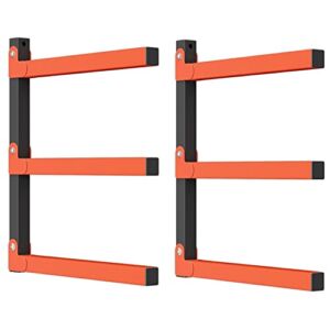 TORACK Wood Organizer Rack and Lumber Storage for Garage, 2 Pack Heavy Duty Wall Mount Lumber Rack with 3 Levels, Overhead Garage Storage Shelves for Indoor & Outdoor