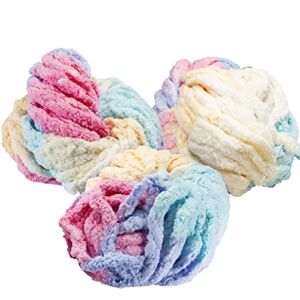 iDIY Chunky Yarn 3 Pack (24 Yards Each Skein) – Rainbow Multi Color – Fluffy Chenille Yarn Perfect for Soft Throw and Baby Blankets, Arm Knitting, Crocheting and DIY Crafts and Projects!