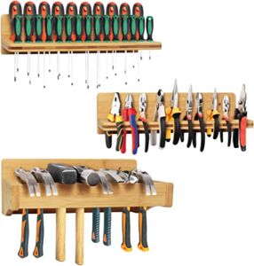 Wokyy Screwdriver Rack Wall Mount, Wood Pliers Holder, Hammer Rack, Wooden Tool Storage Organizer for Garage Workshop – 3 Pack