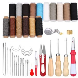 46 Pcs Leather Sewing Kit, Upholstery Repair Set, Leather Craft Tools, Upholstery Carpet Leather Canvas DIY Sewing Accessories, Suitable for Beginners and Professionals Leather Craft