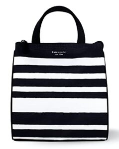 Kate Spade New York Portable Soft Cooler Lunch Bag, Small Insulated Tote, Thermal Lunch Bag with Silver Insulated Lining and Storage Pocket, Sarah Stripe (Black/White)