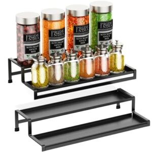Spice Rack Organizer For Cabinet -Warmfill 2 Tier Black Expandable Spice Rack for Pantry, Spice Organizer Display Shelf from 14.5 to 27.3 inch
