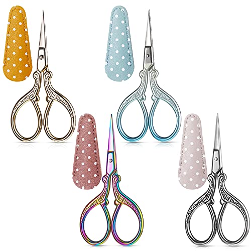 4 Pcs Sewing Embroidery Scissors with 4 Pcs Artificial Leather Cover 3.6 Inch Stainless Steel Stork Scissors Vintage Embroidery Scissors for Needlework, Manual Sewing Handicraft (Retro Colors) | The Storepaperoomates Retail Market - Fast Affordable Shopping