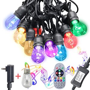 48FT Music Color Changing Outdoor String Lights-Patio Lights 16 LED Bulbs,AVEVA RGBW IP65 String Lights Outdoor Waterproof Shatterproof,Connectable and Dimmable,for Patio Decor,Porch Decor,Garden