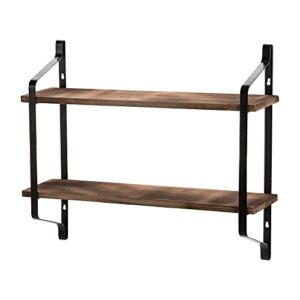 Wall Mounted Industrial Rustic Floating Shelves for Pantry Living Room Bedroom Kitchen Entryway 2 Tier Wood Storage Shelf Heavy Duty Carbonized Black