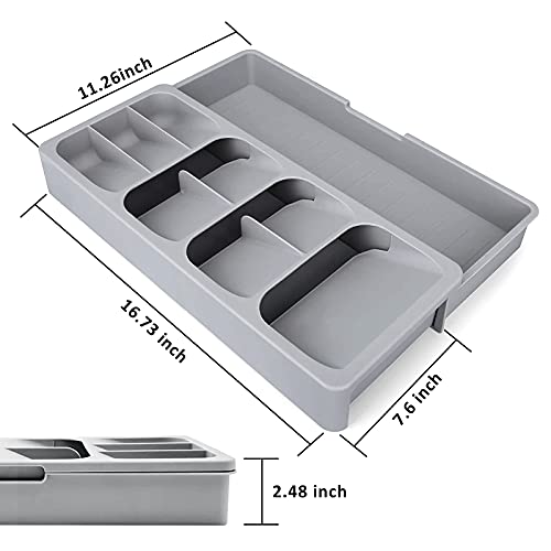 Moi Doi Kitchen Drawer Organizer Silverware Organizer for Kitchen Storage Tray Box for Cutlery Spoon Knife and Fork Partition Storage Gray | The Storepaperoomates Retail Market - Fast Affordable Shopping