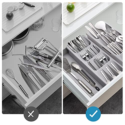 Moi Doi Kitchen Drawer Organizer Silverware Organizer for Kitchen Storage Tray Box for Cutlery Spoon Knife and Fork Partition Storage Gray | The Storepaperoomates Retail Market - Fast Affordable Shopping