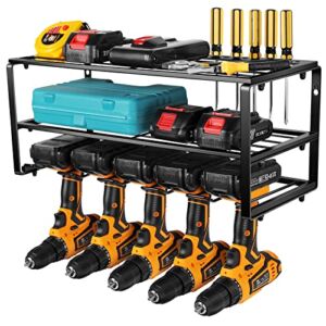 Power Tool Organizers with 5 Slot, Heavy Duty Floating Tool Shelf, Wall Mounted Storage Rack, Drill Holder Compact Steel Design, Workshop, Shed, Garage Tool Utility Racks, Gift for Father Husband