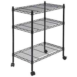 SUPER DEAL 3-Shelf Adjustable Heavy Duty Storage Wire Shelving Unit with Wheels, Metal Organizer Wire Rack Microwave Cart, Black (24L x 14W x 31H)