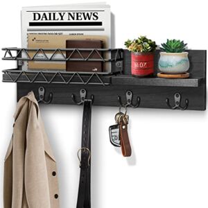 Key Holder for Wall, AXTEE Mail and Key Holder Wall Mount with 4 Double Key Hook and Mail Holder, Key Rack for Entryroom, Hallway, Kitchen, Office- Black