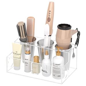 NIUBEE Hair Tool Organizer, Clear Acrylic Hair Dryer and Styling Organizer, Bathroom Countertop Blow Dryer Holder, Vanity Caddy Storage Stand for Accessories, Makeup, Toiletries
