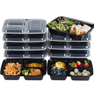 Nutribox [20 Pack] 3 Compartment Meal Prep Container with Lids, Durable, Stackable, Reusable Bento Box – BPA Free, Dishwasher, Microwave Safe Food Storage Container