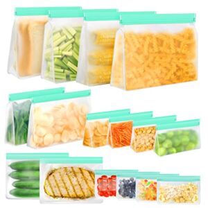 Reusable Food Storage Bags, 16 Pack BPA Free Food Grade Reusable Freezer Bags, Reusable Gallon Bags, Reusable Sandwich Bags, Silicone Food Bags Leakproof Resealable for Meat Fruit Veggies Snacks