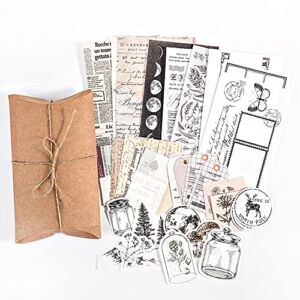 Knaid Vintage Scrapbook Supplies Pack, Decorative Moon Phase Plant Nature Retro Paper Stickers Collection for Junk Journal DIY Arts Crafts Album Bullet Journals Planners