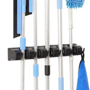 Displays By Jack wall mounted Broom and mop Holder, Black Utility Tool Organizer for Home, 1-Pack