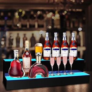 KERTY LED Lighted Liquor Bottle Display Shelf 24 Inch 2 Step Acrylic Lighted Mounted Wine Racks for Commercial Home Bar, Illuminated Bar Bottle Lighting Shelves with Remote and App Control
