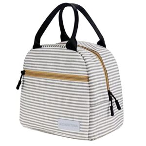 KONNITIHA Lunch Bag Reusable Large Insulated,Adult Tote Box with Two Pockets For Woman Man Work,Office,School, Picnic or Travel (Grey stripes)