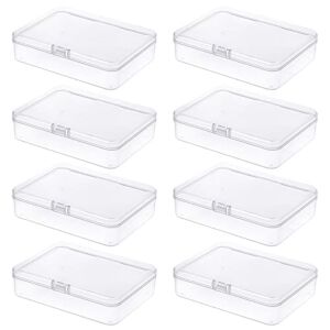 8-Pack Rectangular Plastic Storage Containers Box with Hinged Lid for Beads and Crafts, 4.5 x 3.3 x 1.1 inch / 115 x 85 x 28 mm (Translucent)