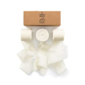 Vitalizart 3 Rolls Handmade Fringe Chiffon Silk Ribbon 1.5″ x 7Yd Cream White Ribbons Set for Wedding Invitations, Bridal Bouquets, Gifts Wrapping, DIY Crafts