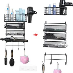 Wall-Mounted Hair Dryer Holder Styling Tool Organizer 4-Shelf Storage Wire Basket with Hook Heat Safe Rack for Hair Straighteners,Curling Wands,Flat Iron,Perfume,Cabinet Door Bathroom Kitchen