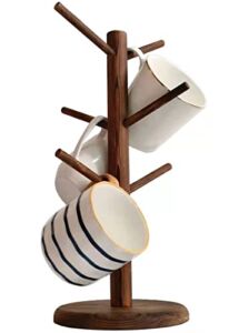 Dorhors Mug Holder Tree,Coffee Mug Rack,Coffee Cup Holder with 6 Hooks,Wood Coffee Mug Holder for Counter,Coffee Bar Accessories and Decor,Coffee Organizer Station(Brown)