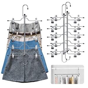 CINKSY Skirt Pants Hangers Space Saving 5 Tier Metal Skirt Hanger with Adjustable Clips Pants Trouser Hangers Closet Organizer for Jeans, Slacks, Shorts – 3 Pack