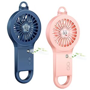 2 Pieces Portable Misting Fan Handheld Mini Misting Fan Facial Steamer Fan Rechargeable Battery Operated Fan with Water Tank for Travel, Camping, Outdoors