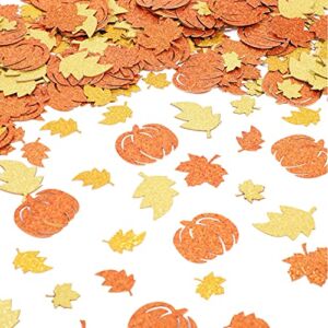 300 Pieces Fall Glitter Maple Leaf Pumpkin Party Table Confetti Autumn Harvest Thanksgiving Confetti Baby Shower Table Scatter Confetti for Halloween Girls Birthday Bridal Shower Decor, 3 Styles