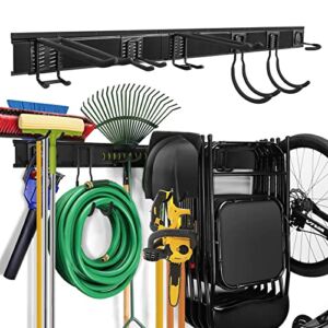 Magacyo 48 Inches Garage Storage System Tool Hangers – All Metal Tool Storage Rack – 6 Hooks Garage Tool Organizer – Wall Mount Garden Organizer