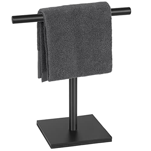 DUKWIN Hand Towel Holder, SUS304 Stainless Steel Hand Towel Stand T-Shaped Matte Black Freestanding Rack for Bathroom Kitchen Countertop with Square Base | The Storepaperoomates Retail Market - Fast Affordable Shopping