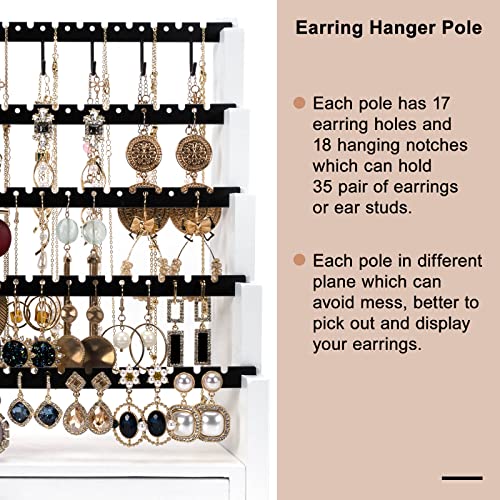 Earring Organizer, 5 Layer Earring Holder Organizer with Metal Necklace Holder Pole, Rustic Wood Jewelry Organizer Stand Display for Stud Earring Bracelet Necklace Ring, 175 Earring Holes (White) | The Storepaperoomates Retail Market - Fast Affordable Shopping
