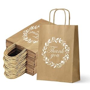 KALEFO 60Pcs Thank You Gift Bags Bulk Wedding Favors with Handle Brown Kfaft Paper Bags for Birthday Graduation Party Supplies Baby Shower Retail Shopping 7 x 4 x 9in