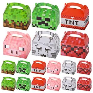 Gatherfun Miner Pixel Style Treat Boxes 24 Pieces Candy Gable Boxes Goodies Boxes Cardboard Present Boxes with Handles for Pixel Birthday Game Party Favors, 6 x 3.5 x 3.5 Inches, 6 Designs