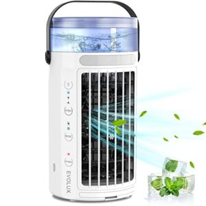 Small Portable Air Conditioners for Car, 400 ML Mini Personal Portable Water Air Cooler with 7 Color LED Light, White AC Fans that Blow Cold Air Rechargeable