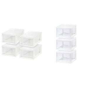 IRIS USA MSD-1 Compact Stacking Drawer, White, 6 Quart, 4-Pack & Stackable Plastic Storage Drawer, Medium-3 Pack (White)
