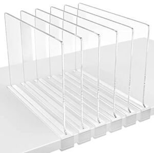 Acrylic Shelf Dividers, Set of 6, Clear Shelf Dividers and Closet Organization for Clothes, Sweaters, Shoes and Purses. Organizer for Closet and Long Shelves (11.8 x 7.9inches)