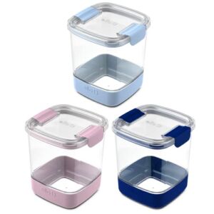 Ello Airtight Food Storage Plastic Canisters with Non-Slip Base Locking Lids and Labels, Set of 3, 6.6 Cup, Cupcake