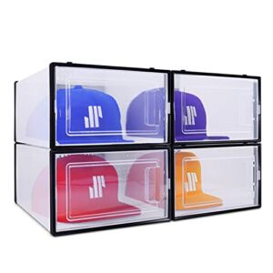 Modern JP Hat Organizer for Baseball Caps (4-Pack) – Dust-Free Hat Storage Box, See-Through Hat Rack Display – Holds up to 6 Caps per Box