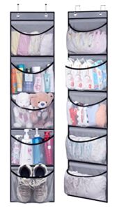 KEETDY Over The Door Organizer Storage for Closet with 5 Pockets Organizer for Bedroom Bathroom, 2 Pack（Grey）