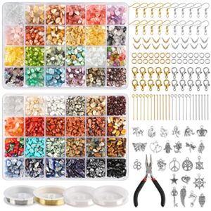 Quefe 2360pcs 48 Colors Ring Making Kit, Crystals Beads for Jewelry Making Kits Gemstone Chip Beads Irregular Natural Stone with Jewelry Making Supplies for DIY Craft Necklace Bracelet Earrings