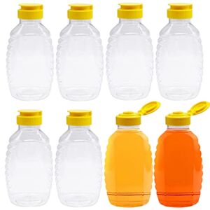 8 Pack 16oz Clear Plastic Honey Bottles,Refillable Food Grade Honey Container,Squeeze Honey Bottle With Leak Proof Flip-Top Caps for Storing and Dispensing