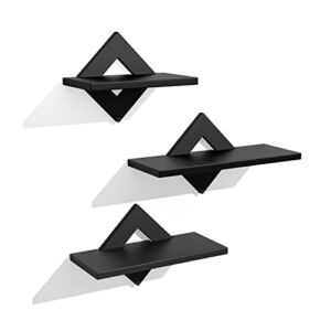 POTEY Floating Shelf for Wall Shelves Set of 3 Black for Bathroom Bedroom, Living Room, Kitchen, Modern Home Décor