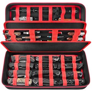 Knife Display Case for 64+ Pocket Knives, Folding Knives Cases for Collections, Butterfly Knife Storage Bag Holder Roll Organizer for Survival, Tactical, Outdoor, Kitchen, EDC Mini Knife (Box Only)