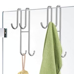 Shower Door Hooks, 2 Pack Double Towel Hooks for Bathroom Frameless Glass Shower Door, Heavy Duty Stainless Steel Bathroom Hanger Without Perforation，Silver