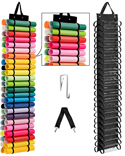 TDIFFUN Vinyl Organizer Storage with 48 Compartments, Hanging Vinyl Roll Holder Rack Wall Mount/Over The Door, Vinyl Carrying Holder Bag Gift Wrap Organizer for Craft (Black) | The Storepaperoomates Retail Market - Fast Affordable Shopping