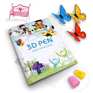 3D Printing Drawing Book, Reusable Colorful 40 Patterns Thick Paper Template with a Clear Plate, Painting Graffiti Template for 3D Pen Kids DIY Gift